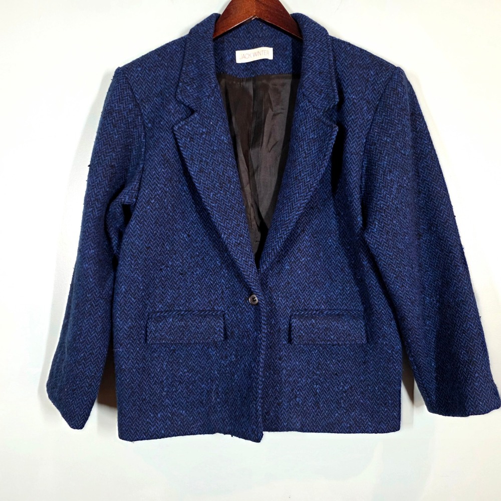 Jack‎ Winter Vintage Blue Herringbone Wool Blend Blazer Jacket Size 10 C13-338